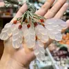 Pingente Buda Lua Branca de Jade Gelo Natural de Alta Qualidade, Saco da Sorte em Forma de Folha de Ágata Cor Champagne, Ornamento de Fechadura Ruyi Dupla Face