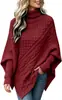 Amazon En Stock Otoño/Invierno 2026 Nuevo Suéter de Punto Trenzado con Mangas Murciélago Estilo Europeo Americano Cuello Alto Redondo Prendas de Punto tipo Capa