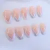 Comercio Exterior Simple Más Vendido Manicura Clásica Francesa Plata Brillo Fresco Pequeño Mediana Longitud Almendra Uñas Portátiles Mayoreo