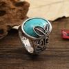 Suministro transfronterizo Pulsera de piedra de lujo ligero popular europea y americana anillo de hoja popular óvalo turquesa anillo de dedo índice