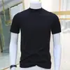 Verano 260g Negro Hombre Manga Corta Alta Gama Moda Casual Ropa Camiseta 2026 Nuevo Estilo Pequeño Cuello Alto Media Manga