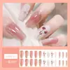Uñas postizas hechas a mano de alta gama, tridimensionales, doradas y con incrustaciones de diamantes, 24 piezas, elegantes y favorecedoras
