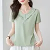 Camiseta Casual de Manga Corta con Cuello en V y Botones, Estilosa, Holgada, Talla Grande, para Primavera y Verano del Sudeste Asiático
