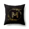 Fronha de Poliéster Flor Preto Dourado decoração de casa fronha estampada 26 letras em inglês capa de almofada QTB09