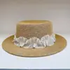 Nuevo Sombrero de Paja Elegante Estilo Francés con Adorno de Encaje para Mujer, Protector Solar para Sol de Primavera/Verano 2026 Estilo Vacacional Sombrero Artístico de Copa Plana