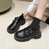 Sapatos Jk Loafers de Salto Grosso com Solado Grosso Estilo Britânico para Mulheres, Novos da Primavera de 2026 Versáteis Retrô Mary Jane com Fivela Dupla