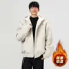 Casaco de inverno masculino com capuz da moda, espessado e forrado com fleece para aquecimento extra, atacado