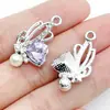 Aretes hechos a mano para armar, collares, colgantes pequeños, forma de corazón de aleación, moño, tulipán, colgantes morados, accesorios de joyería para armar