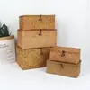Cesta de Armazenamento Trançada de Capim Marinho Com Tampa Caixa de Lembrancinha de Casamento Estilo Ocidental Caixa de Armazenamento de Cosméticos de Mesa Trançada à Mão
