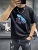 T-shirt curta de algodão Homens pesados solto pescoço redondo marca de moda masculina Hong Kong estilo T-shirt entrega de uma peça