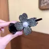 Pinza de garra de trébol de cuatro hojas con perlas y diamantes completos, pasador floral para mujer, accesorio para moño, herramienta para fijar coleta alta, pinza para el pelo