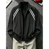 Chaqueta de vuelo a rayas estilo americano para hombre, para principios de otoño, chaqueta corta de béisbol elegante, abrigo casual versátil para el día a día