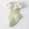 Bebés Recién Nacidos y Niños Pequeños, Niñas, Algodón Peinado Primavera, Otoño e Invierno Encaje Boca Ancha Princesa Calcetines de Media Caña Antideslizantes