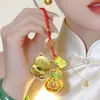 Llavero de Oro Puro 999 con Esmalte Filigrana Diseño de Calabaza de Cobre, Accesorio de Alta Gama para Pareja, Colgante para Bolso, Regalo Empresarial para Clientes