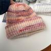 Gorro de punto de gradiente suave de lana para mujer, estilo niche, hilo mezclado, cálido para invierno, gorro para el frío