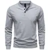 Camiseta Henley Masculina de Manga Longa Outono 2026 Algodão Penteado Stretch Slim Fit Casual com Botões