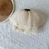 Presilha de banana de gaze plissada texturizada com pérolas, presilha vertical franzida suave, presilha de torção estilo preguiçoso para coques na parte de trás da cabeça