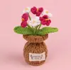 Plantas de Tulipán Hechas a Mano con Ganchillo Transfronterizas en Maceta, Adornos de Rosa, Jarrones de Flores Tejidos con Hilo, Flores Artificiales, Plantas en Maceta para Escritorio