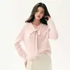 Suéter de cashmere com fita inspirado em design para mulheres, suéter de tricô grosso de outono, gola redonda, peça básica, estilo preguiçoso, peça externa