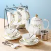 Conjunto de Chá de Abóbora Cerâmica Estilo Ins Xícara de Café e Pires Conjunto para Chá da Tarde Estilo Europeu Borda Dourada Bule Floral com Infusor