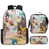 Mochila de desenho animado transfronteiriça bolso monstro do tesouro elfo do sonho bebê mochila conjunto de três peças para alunos do ensino fundamental e médio