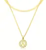 Collar Apilable 18K con 26 Letras Transfronterizo para Mujer, Estilo Europeo y Americano con Conjunto de Colgantes Redondos de Letras con Circonita Cúbica Incrustada