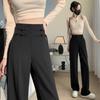 Pantalones de traje con hebilla de estilo chino para mujer, diseño de primavera 2024, pantalones de cintura alta, estrechos y anchos, nuevos pantalones casuales chinos para fregar