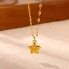Collar con cadena para la clavícula con colgante de estrella tridimensional de acero inoxidable transfronterizo, simple, de lujo ligero, elegante cadena para la clavícula de estrella de mar al por mayor