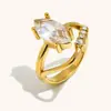 Anillo de Zirconia con Forma de Huevo de Paloma Transfronterizo Europeo y Americano, Acero Inoxidable Chapado en Oro de 18 Quilates, Joyería de Alta Gama para Mujeres, Lujo Ligero