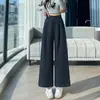 Calça pantalona branca de nove pontos para mulheres, novo estilo outono, cintura alta, plissada, modeladora, perna reta, versátil, solta, calça casual