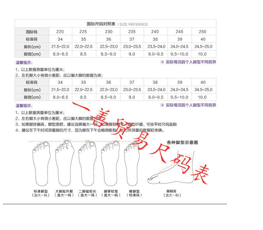 尺码对照表
