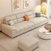 Sofá moderno minimalista de algodão e linho para sala de estar pequena, sofá de tecido estilo creme de linhas retas para três ou quatro pessoas, em estoque