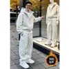 Conjunto de Duas Peças: Moletom com Capuz de Lã e Calça Esportiva Casual Solta Masculino Outono/Inverno 2026