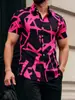 Camisas Masculinas de Verão Padrão Geométrico 3D Moda Casual Camisa Estampa Digital Manga Curta para Homens