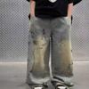 Jeans Rectos para Niños con Graffiti Primavera y Otoño 2025 Nuevos Pantalones Casuales de Otoño para Niños Anchos Sueltos Elegantes
