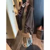 Cardigan de Tricô LEKA Estilo Old Money Cor Café Manga Morcego para Mulheres Outono Peça de Camada Xale Cobertura Top de Comprimento Médio
