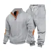 Conjunto de Sudadera Henry de Cuello Alto Texturizada Pesada Holgada de Otoño e Invierno Europeo y Americano para Hombre con Pantalones Casuales