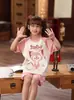 Pijama Infantil de Verão, Shorts de Manga Curta para Meninas, Roupa Externa Fina e Fofa de Desenho Animado para Meninas de Meia-Idade e Mais Velhas Conjunto de Roupas para Casa