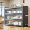 Estantería de almacenamiento de cocina independiente, gabinete de almacenamiento funcional de varias capas para montaje en pared con una encimera de losa de roca para cortar y servir alimentos
