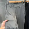 Pantalones de vestir casuales para hombre de seda de hielo elástica, nuevo estilo 2025, para jóvenes y mediana edad, pantalones rectos de negocios, pantalones largos finos de verano con bordado