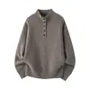 Suéter Hanlu japonés retro básico de cuello medio para hombre, estilo otoño e invierno, tejido de punto con botones y bloques de color simples