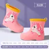 Botas de Lluvia para Niños con Forro de Felpa, Diseño de Dibujos Animados, Suela Suave Antideslizante, Caña Corta, para Niñas y Niños Pequeños