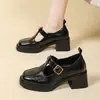 2026 Nuevos Zapatos Mary Jane de Tacón Grueso Cuadrados Huecos con Suela Gruesa Estilo Francés para Mujer Primavera/Verano Zapatos Negros Británicos de Tacón Alto que Aumentan la Altura