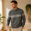 Suéter de punto de moda popular transfronterizo para hombre con patchwork y cuello alto con media cremallera. Disponible en gris oscuro, blanco roto y caqui