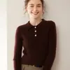 Suéter con Cuello Polo y un Diseño Femenino de Cuello Solapa, Suéter de Cachemira, Camiseta Básica de Punto Suave Casual de Nicho para Otoño e Invierno