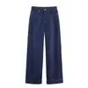 Atacado de Roupas Femininas Transfronteiriças Conjunto de Camisa Decorativa em Camadas de Jeans Estilo Europeu e Americano + Jeans Reto de Cintura Alta