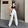 Pantalones blancos de pierna ancha para mujer, cintura alta, drapeados, novedad de primavera 2024, vaqueros rectos ajustados, pantalones de calle americanos