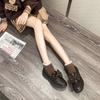 Mocasines con Lazo Estilo Coreano 2025 Otoño e Invierno Nuevos Estilo Femenino Zapatos Pequeños de Cuero de Suela Gruesa Punta Grande Tacón Grueso Flats de Mujer