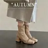 Botines delgados de tacón grueso con punta cuadrada y moño estilo francés para mujer, botines cortos con un look elegante para figuras petite, botines de moda con cremallera trasera, modernos y a la moda