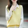 ¡Lana! Chaleco Cárdigan de Lana de Seda de Morera Cachemir Borde Enrollado Cuello Redondo para Mujer Versátil Tejido sin Mangas Chaleco Superior